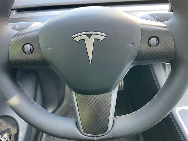 Tesla Model 3 und Y - Echt-Carbon Lenkradabdeckung - 3-teiliges Set