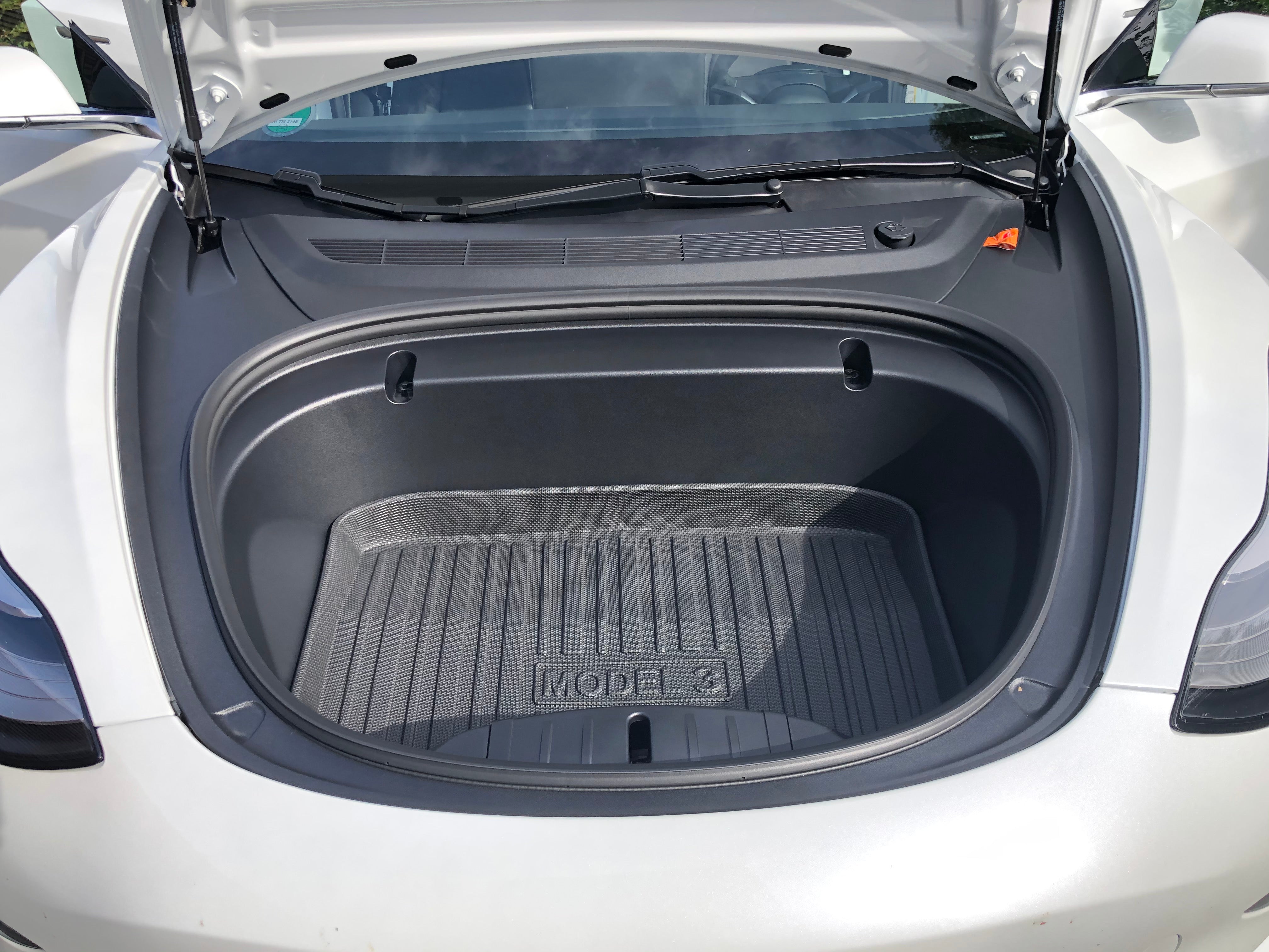[3 Stück] ASZSK Tesla Model 3 Kofferraummattea Mit Kofferraumhaken,  Kofferraum Schutzmatte Model 3 2021 2022 2023, Kofferraumwann aus TPE Model  3